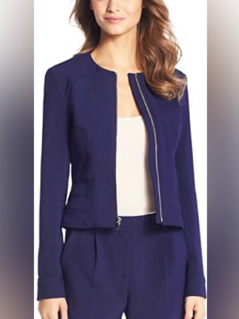 Diane Von Furstenberg Reza Navy Zip-Front Blazer jacket